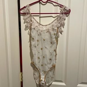 NWT Free People embroidered sheer white bodysuit